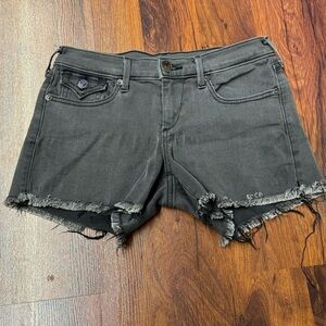 True Religion Keira Low Rise Cutoff Denim Shorts Black Distressed Size 26